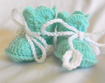 Baby Booties Turquoise Teal Aqua Crochet 3 - 6 - 9 Months