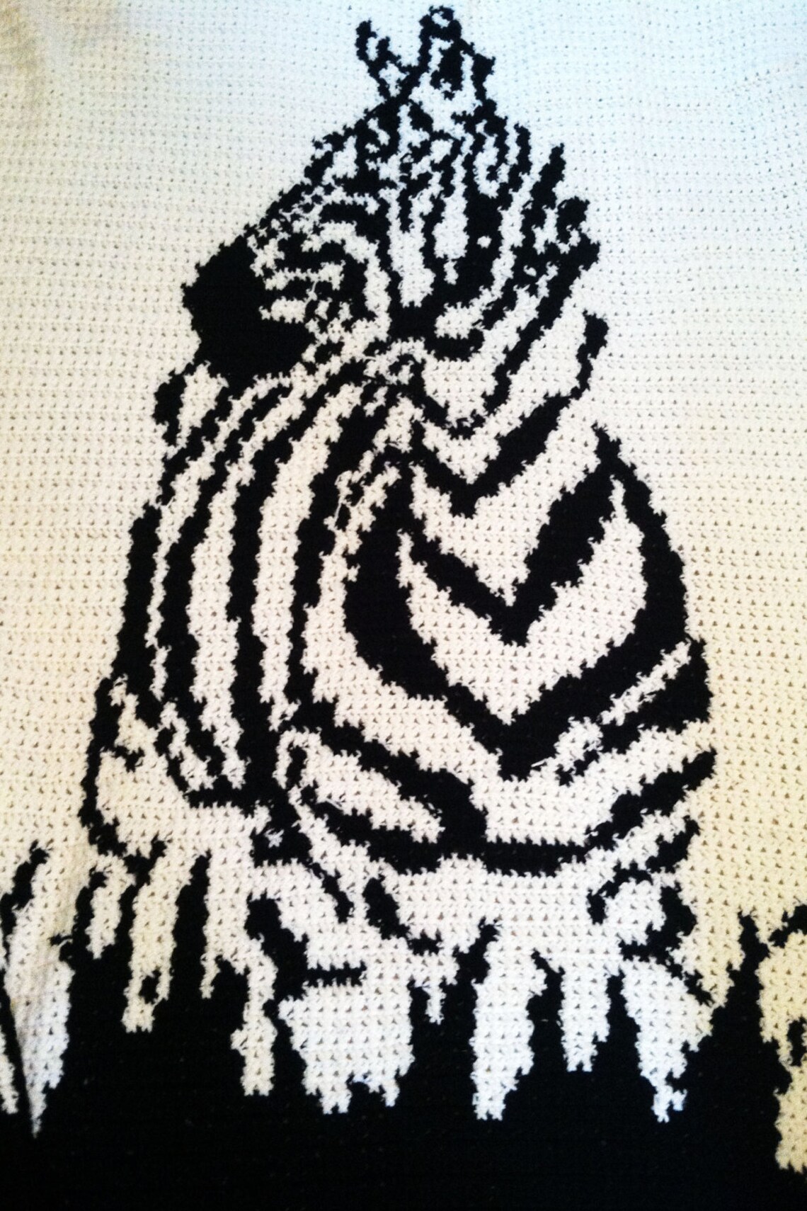 Zebra Blanket Black & White Large Throw Reversible Afghan Etsy