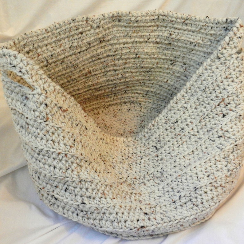 Large Crochet Basket Oatmeal Ecru Beige Fleck Home Decor Organization Storage Round Cylinder 18 x 14 for Towels, Blankets, Pillows image 3