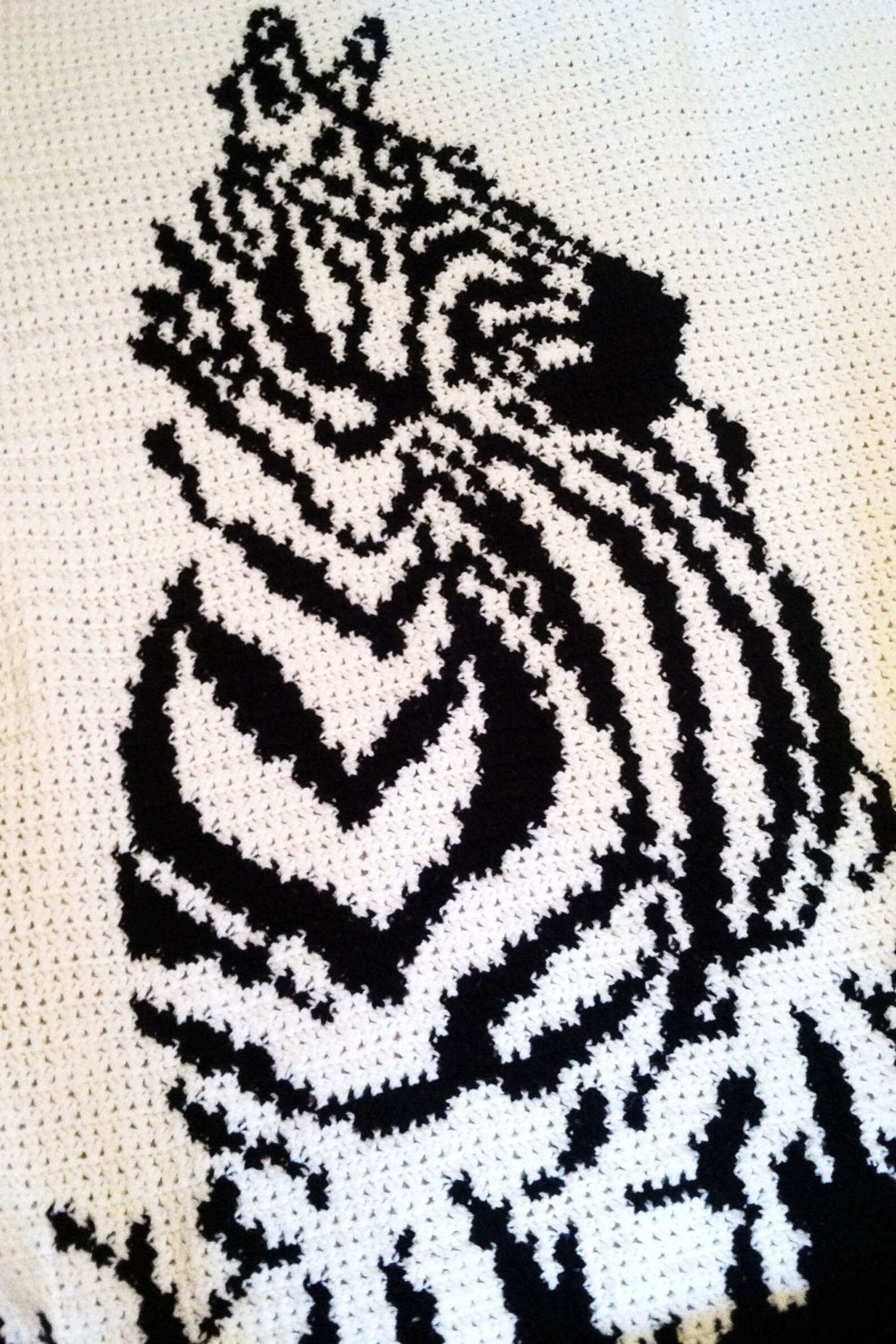 Zebra Blanket Black & White Large Throw Reversible Afghan Etsy