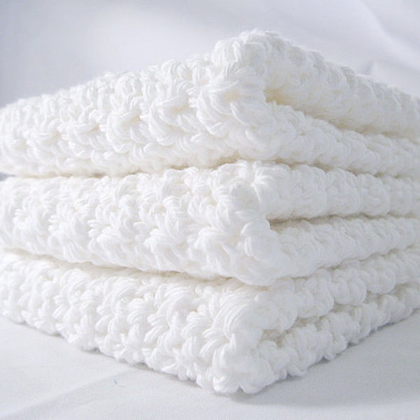 Dishcloth Set Crisp White Cotton Crochet - 3 Pack Extra Large 9x9