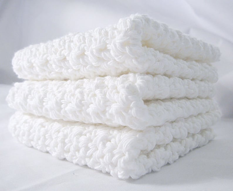Dishcloth Set Crisp White Cotton Crochet  3 Pack Extra Large image 1