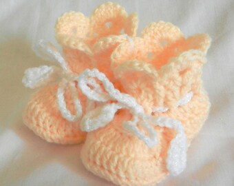 Baby Booties Peach Crochet 3 - 6 -9 Months