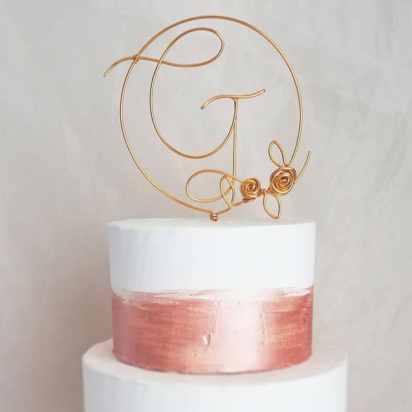 Monogram Cake Topper - Rustic Cake Topper - Wire Cake Topper - Initial Wedding Cake Topper - Single Letter Cake Topper - Gold Cake Topper