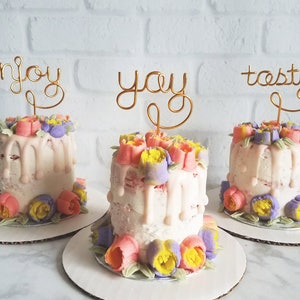 Set of 3 -  Enjoy Yay Tasty Cupcake Topper - Wire Cupcake Topper - Wedding - Engagement - Valentines - Anniversary - Birthday - Baby Shower