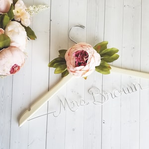 Wedding Dress Hanger With Flower Personalized Hanger Custom Hanger Bride Hanger Bridal Hanger Bride Gift Bridal Shower Gift image 1