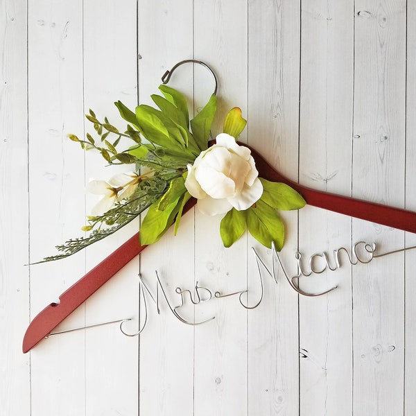 Wedding Hanger White Peony Flowers First and Last Name Personalized Hanger Custom Hanger Bridal Hanger Bride Bridal Shower Gift Bridesmaid