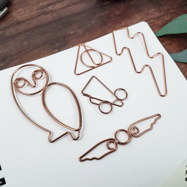 Wire Wizard Planner Paper Clip Set 5 Pcs Page Marker Accessories Binder Bullet Journal Bookmark Book Lover Gift Copper Metal Potter