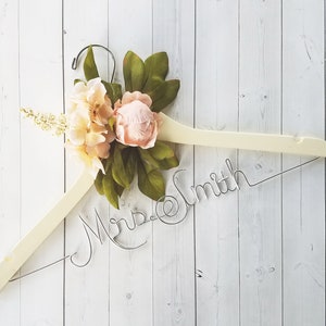Bride Hanger With Pink Peony Flowers First and Last Name Personalized Hanger Custom Hanger Bridal Hanger Bride Bridal Shower Gift Bridesmaid