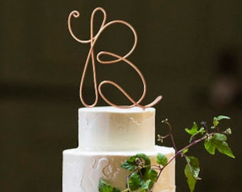 Monogram Wire Wedding Cake Topper Rustic Chic Initial Custom Personalized Anniversary Cursive Reusable Metal Industrial Elegant Simple