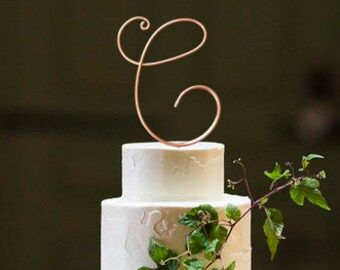 Monogram Wire Wedding Cake Topper Rustic Chic Initial Custom Personalized Anniversary Cursive Reusable Metal Industrial Elegant Simple