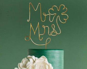 Mr Shamrock Mrs - Rustic Cake Topper - Wire Cake Topper - Saint Patrick's Day Wedding Cake Topper - Irish Wedding - Rose Gold - Copper