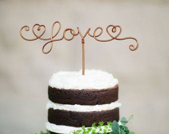Love Cake Topper - Wire Cake Topper - Rustic Cake Topper - Wedding Cake Topper - Rustic Chic - Gold Cake Topper - Copper - Hearts