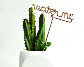 Water Me - Wire Desk Plant Markers - Indoor Custom Herb Marker Garden Stakes - Potted Terrarium Succulent - Reusable Metal Industrial Chic