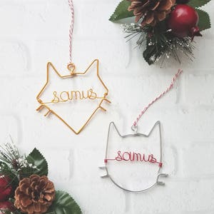 Custom Wire Cat Ornament Personalized Wire Ornament Cat Ornament Pet Ornament Christmas Ornament Cat Name Ornament image 2