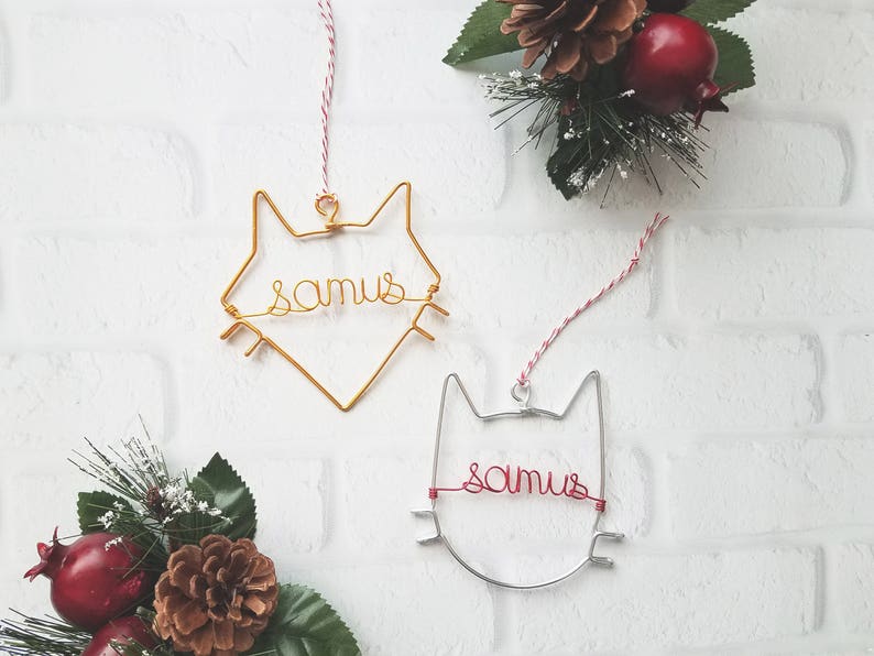 Custom Wire Cat Ornament Personalized Wire Ornament Cat Ornament Pet Ornament Christmas Ornament Cat Name Ornament image 2