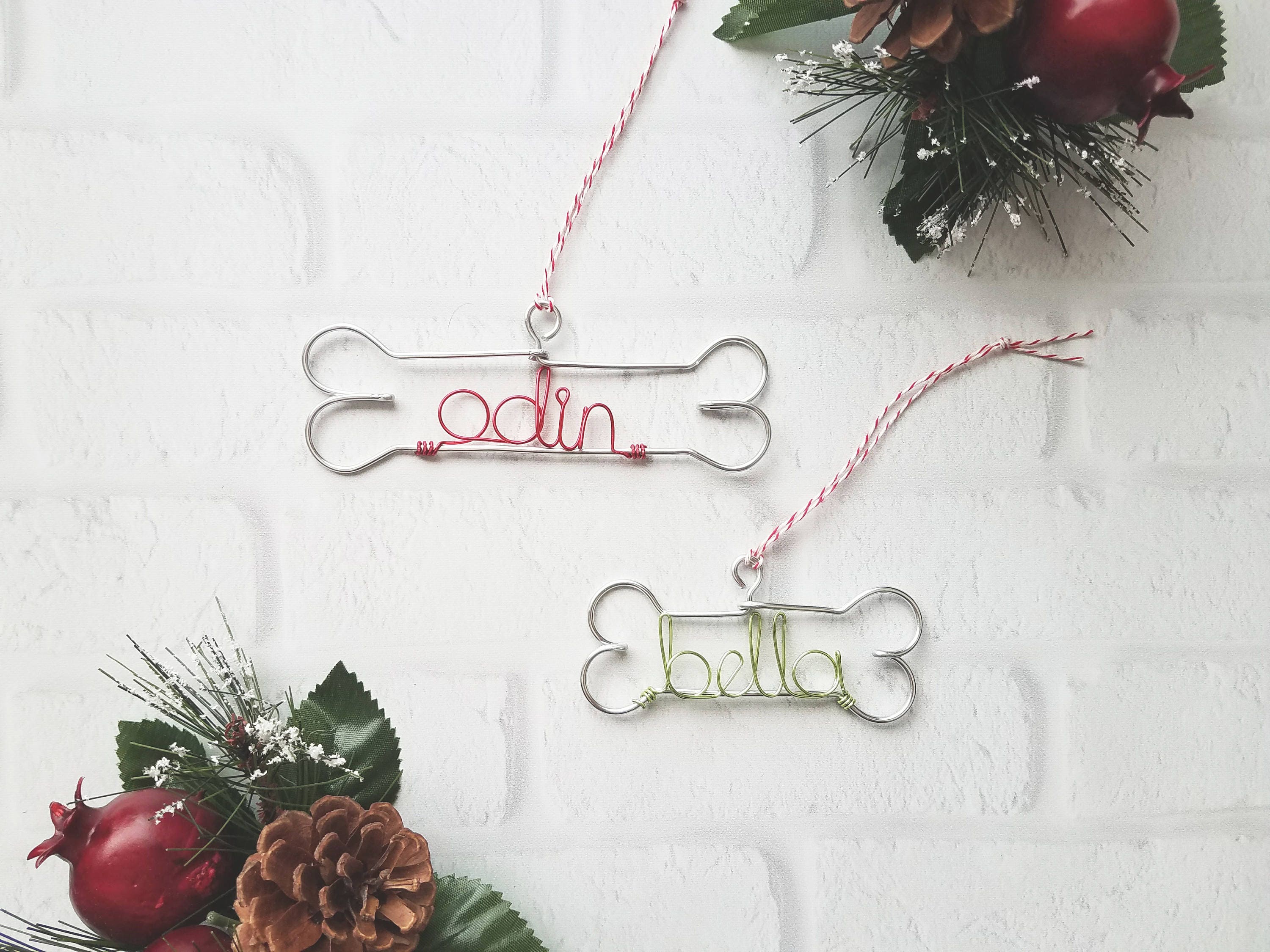 Ornement de Chien en Fil Personnalisé - Ornement Os d'animal Compagnie Noël Nom Chien