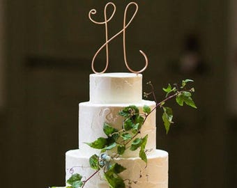 Monogram Wire Wedding Cake Topper Rustic Chic Initial Custom Personalized Anniversary Cursive Reusable Metal Industrial Elegant Simple