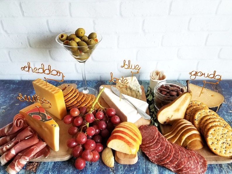 Wire Cheese Markers Rustic Cheese Marker Wine and Cheese Gold Copper Rose Gold Cheese Picks Cheese Board Cheese Tags image 2