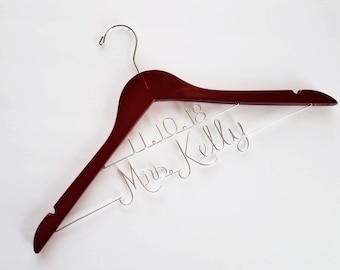 Name and Date Wedding Hanger Wood Wire Personalized Hanger Custom Hanger Bridal Hanger Bride Bridal Shower Gift Bridesmaid Rustic