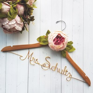 Wedding Dress Hanger With Pink Peony - Personalized Hanger - Custom Hanger - Bride Hanger - Bridal Hanger - Bride Gift - Bridal Shower Gift