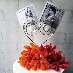 Draht Bild Halter Kuchen Aufleger - Rustikale Tortenaufleger - Foto Halter Cake Topper - Herz Cake Topper - Hochzeitstorte Topper - Silber