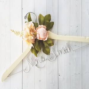 Bride Hanger With Pink Peony Flowers First and Last Name Personalized Hanger Custom Hanger Bridal Hanger Bride Bridal Shower Gift Bridesmaid