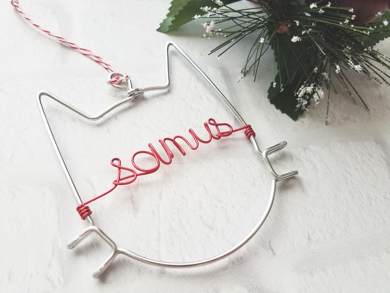 Custom Wire Cat Ornament Personalized Wire Ornament Cat Ornament Pet Ornament Christmas Ornament Cat Name Ornament image 3