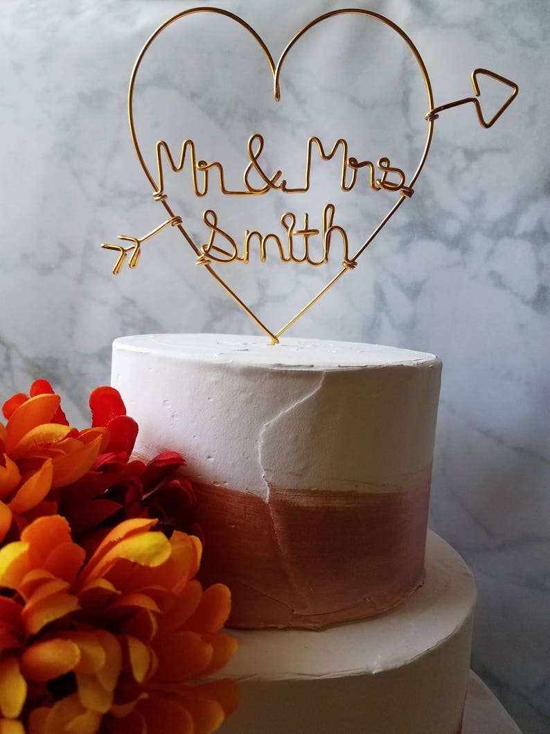 Rustic Cake Topper Wire Cake Topper Heart Mr and Mrs Cake Etsy