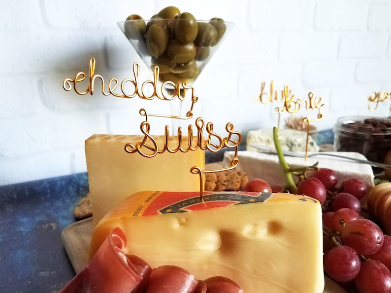 Wire Cheese Markers Rustic Cheese Marker Wine and Cheese Gold Copper Rose Gold Cheese Picks Cheese Board Cheese Tags image 5