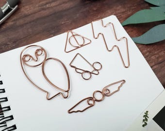 Juego de 5 clips de papel para planificador Wire Wizard, accesorios para marcadores de página, carpeta, Bullet Journal, marcapáginas, regalo para amantes de los libros, cobre, metal, Potter