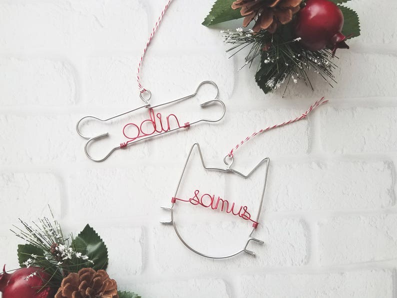 Custom Wire Dog Name Ornament Personalized Wire Ornament Dog Bone Family Pet Lover Owner Gift Christmas Holiday Rustic Chic Industrial image 3