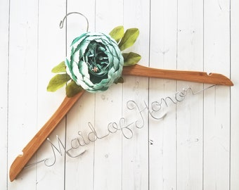 Maid of Honor Hanger With White Peony Flowers First and Last Name Wood Hanger Bridal Bride Bridal Shower Gift Bridesmaid Bride Flower Girl