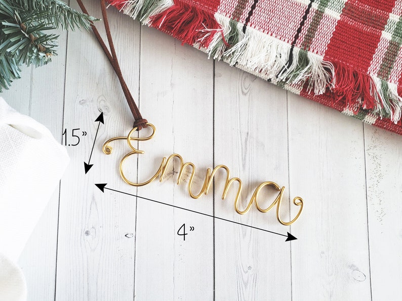 Custom Wire Name Ornament Suede Leather Cord Bauble Rustic Etsy