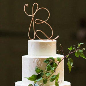 Adorno para tarta de bodas con monograma de alambre, rústico, elegante, inicial, personalizado, aniversario, cursiva, reutilizable, metal, industrial, elegante, sencillo