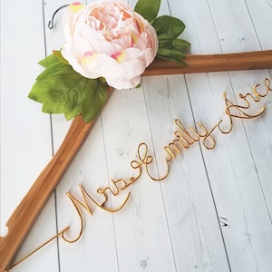 Bride Hanger With Pink Peony Flower First and Last Name Personalized Hanger Custom Hanger Bridal Hanger Bride Bridal Shower Gift Bridesmaid image 2