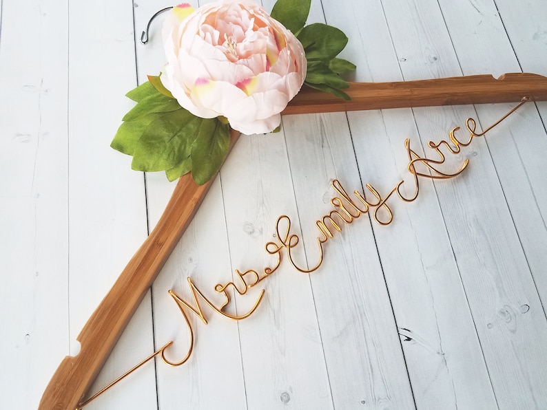 Bride Hanger With Pink Peony Flower First and Last Name Personalized Hanger Custom Hanger Bridal Hanger Bride Bridal Shower Gift Bridesmaid image 2