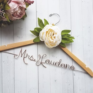 Wedding Dress Hanger With White Peony Personalized Hanger Custom Hanger Bride Hanger Bridal Hanger Bride Gift Bridal Shower Gift image 3