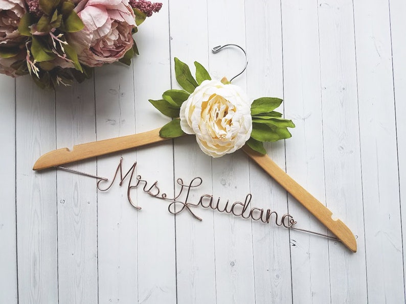 Wedding Dress Hanger With White Peony Personalized Hanger Custom Hanger Bride Hanger Bridal Hanger Bride Gift Bridal Shower Gift image 3