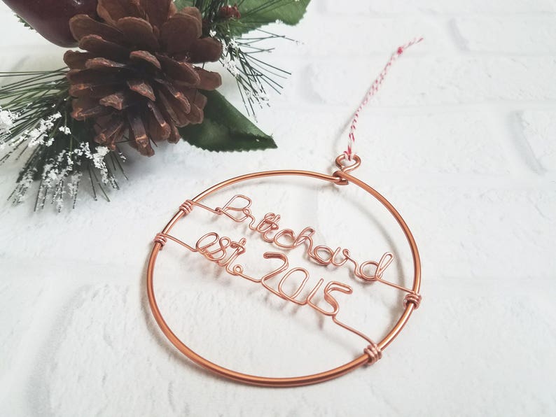 Custom Last Name Ornament Wire Ornament Family Ornament Personalized Christmas Ornament Newlyweds Ornament Our First Christmas image 2