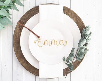 Custom Wire Name Place Setting Wedding Favor Card Calligraphy Tag Word Suede Table Decor Modern Rustic Chic Boho Bespoke Personalized