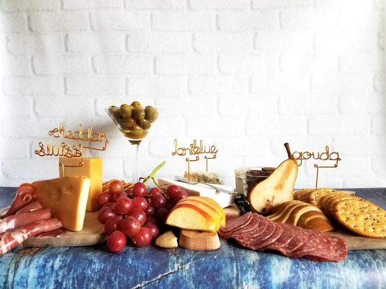 Wire Cheese Markers Rustic Cheese Marker Wine and Cheese Gold Copper Rose Gold Cheese Picks Cheese Board Cheese Tags image 4