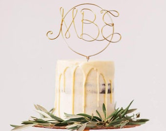 Monogram Wire Wedding Cake Topper Rustic Chic Initial Custom Personalized Anniversary Cursive Reusable Metal Industrial Elegant Simple