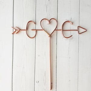 Rustic Cake Topper Wire Cake Topper Arrow & Initials Cake Topper Personalized Cake Topper Rustic Chic Name Cake Topper Wedding image 3