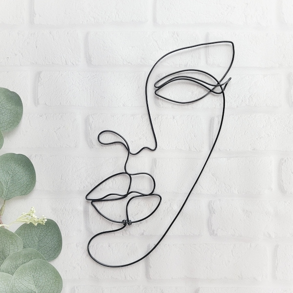 Female Portrait Wire Sculpture Wall Hanging Single Line Art Decoration Profile Woman Face Decor Minimalist Simple Modern Elegant Beauty