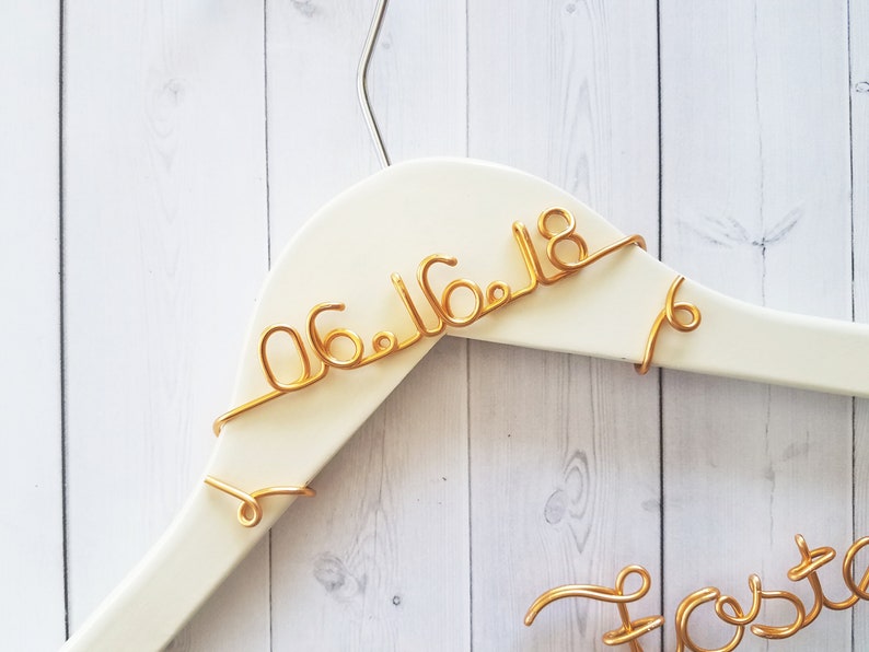 Wedding Dress Hanger With Date Bride Personalized Custom Bridal Party Shower Gift Bridesmaid Maid of Honor Flower Girl Groom Best Man