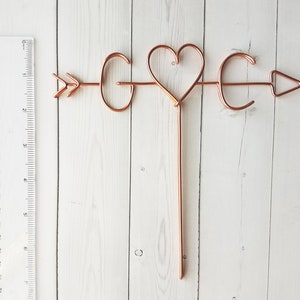 Arrow & Initials Cake Topper Rustic Wire Personalized Custom Chic Name Wedding Heart Reusable Metal Industrial Copper Gold Elegant Simple image 6