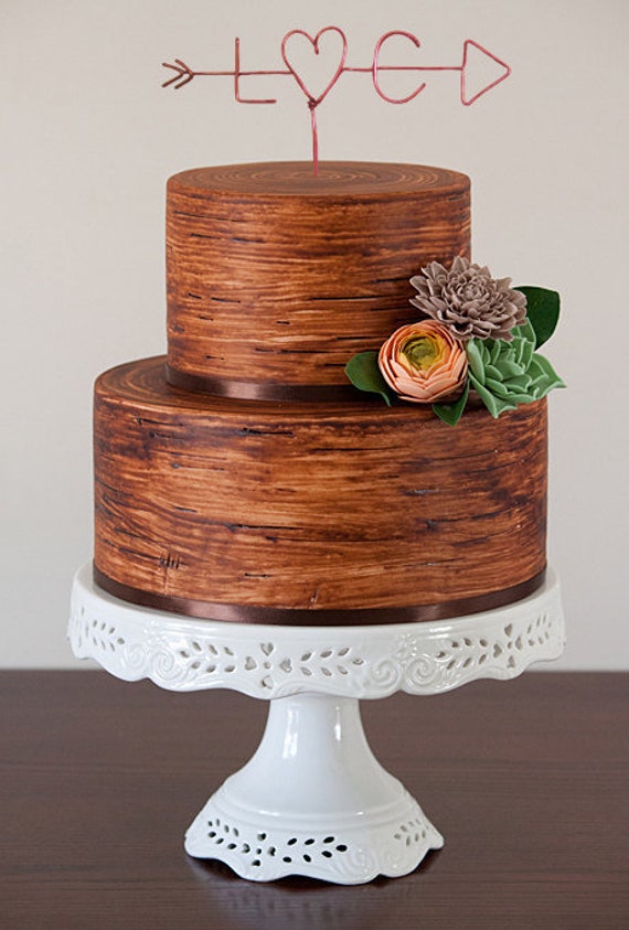 Rustic Cake Topper Wire Cake Topper Arrow Initials Cake Etsy