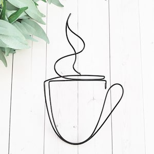 Wire Coffee Tea Cup Mug Sculpture Sign Wall Hanging Line Decoration Decor Art Cuppa Joe Gift Hot Cocoa Time Kitchen Housewarming But First
