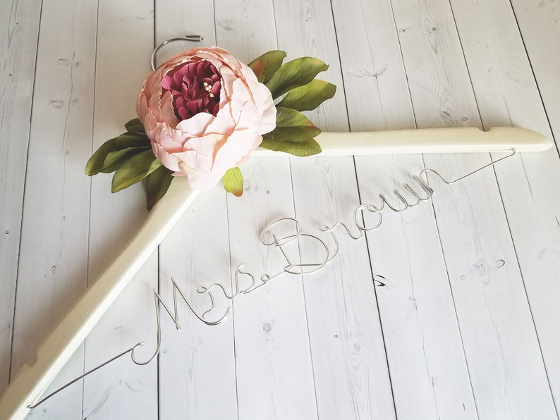Wedding Dress Hanger With Flower Personalized Hanger Custom Hanger Bride Hanger Bridal Hanger Bride Gift Bridal Shower Gift image 3